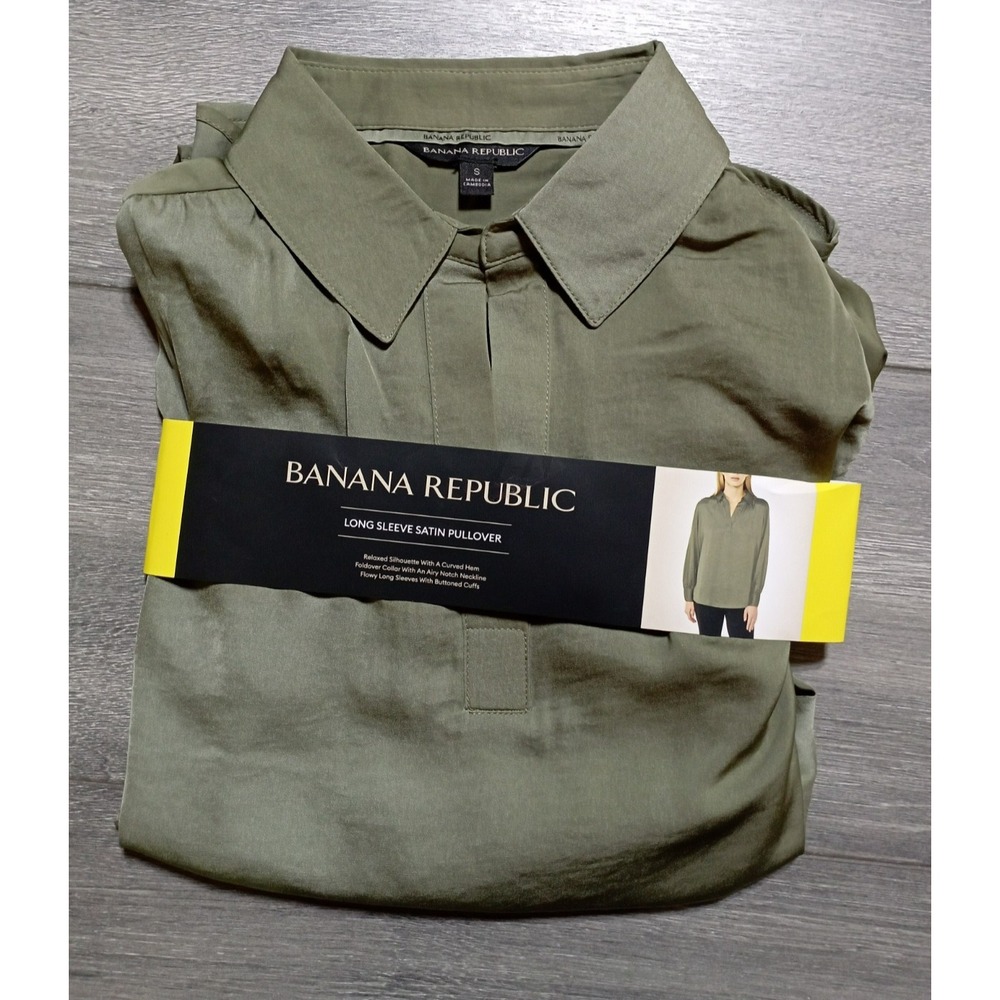 Banana Republic Womens Small Green Long Sleeve Satin Pullover Blouse 1705925